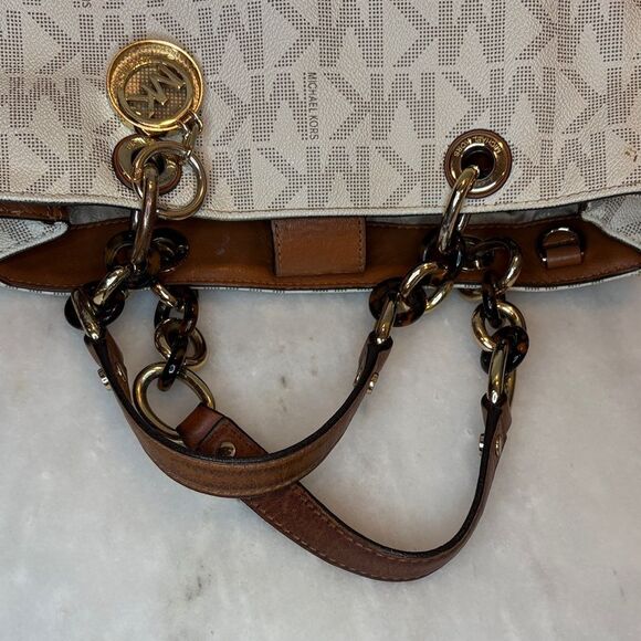 Michael Kors Cynthia Vanilla PVC Medium Signature Logo Satchel - Picture 10 of 16